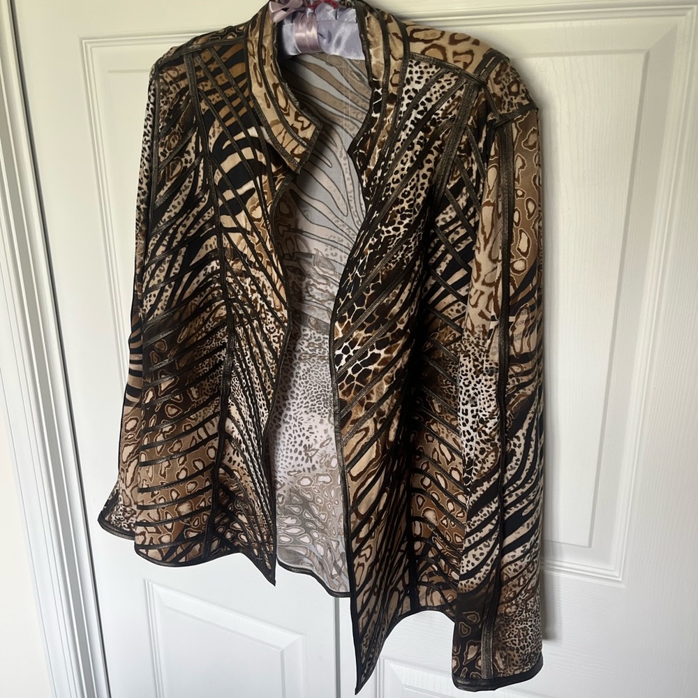 Chico's Animal Print Utility Jacket - Brown and Black